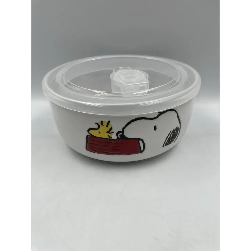 NEW Peanuts Snoopy Woodstock Pressure Lid Ceramic Food Storage Bowl Medium